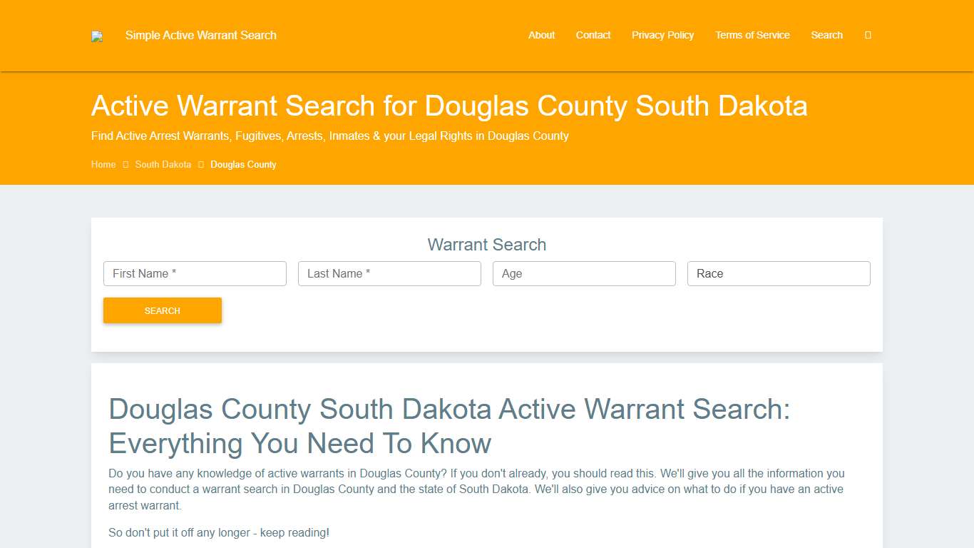 Active Warrant Search in Douglas County South Dakota - Outstanding Warrants