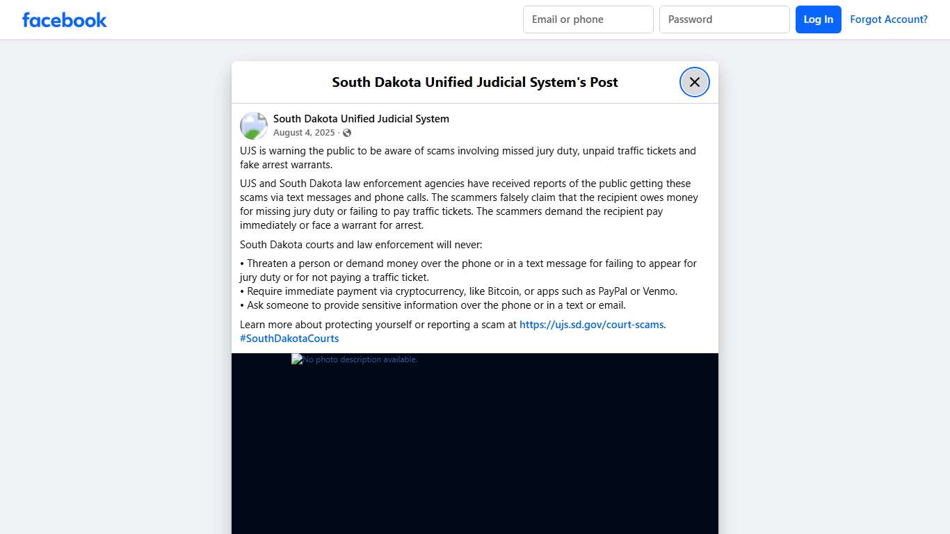 UJS is warning the... - South Dakota Unified Judicial System Facebook